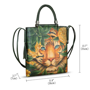 Genuine Leather Handbag for Women Hand Painted Leather Top Handle Bag Handmade Crossbody Purse Work Tote Bag