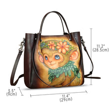 Load image into Gallery viewer, Genuine Leather Handbag Satchel for Women Hand Painted Shoulder Bag Handmade Work Tote Casual Crossbody Purse
