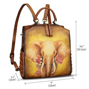 Genuine Leather Satchel for Women Hand Painted Purse Crossbody Handbag Top Handle Bags Handmade Convertible Backpack