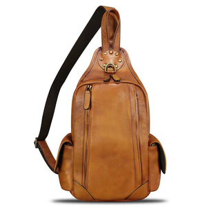 Genuine Leather Silng Bag for Men and Women Vintage Leather Sling Backpack Chest Purse Crossbody Bag