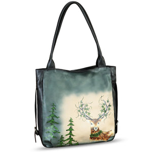 Genuine Leather Shoulder Bag for Women Hand Painted Leather Handbag Handmade Purse Work Tote Bag Casual Purse