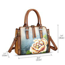 Load image into Gallery viewer, Genuine Leather Handbag for Women Hand Painted Leather Top Handle Purse Handmade Crossbody Satchel Tote Bag
