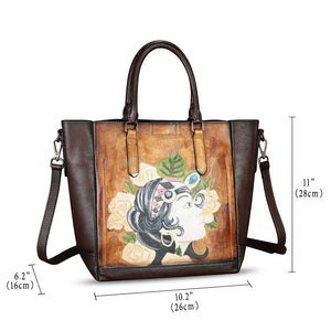 Genuine Leather Handbag for Women Hand Painted Leather Top Handle Satchel Handmade Crossbody Purse Tote Bag