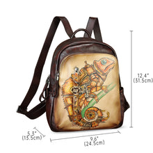 Load image into Gallery viewer, Genuine Leather Backpack for Women Hand Painted Rivet Knapsack Purse Handmade Rucksack Casual Daypack
