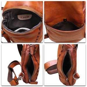 Genuine Leather Silng Bag for Women and Men Vintage Real Leather Sling Backpack Shoulder Crossbody Bag Chest Purse