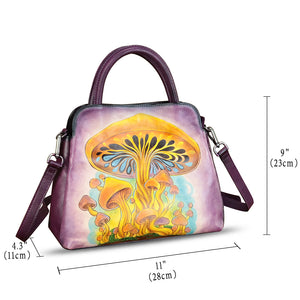 Genuine Leather Handbag for Women Hand Painted Leather Top Handle Satchel Handmade Crossbody Purse