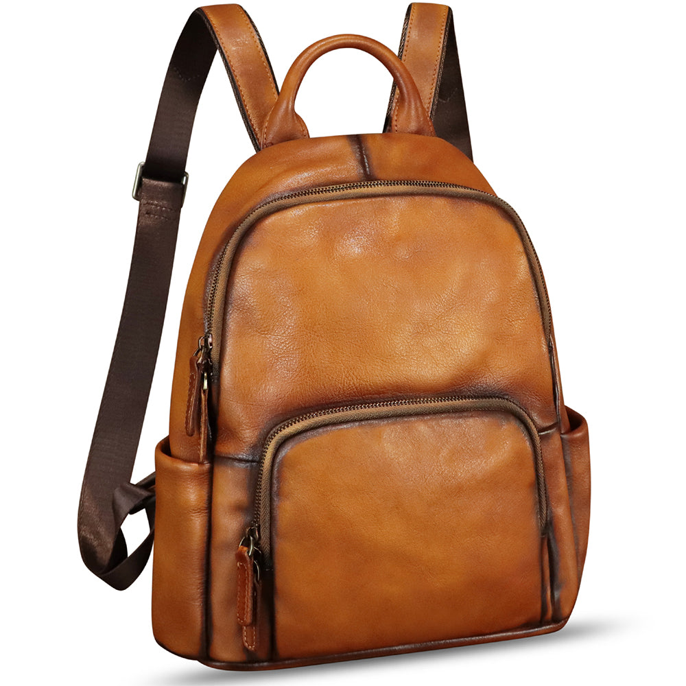 Genuine Leather Fashion Backpack for Women Vintage Satchel Soft Real Leather Knapsack Purse Rucksack Daypack Ba