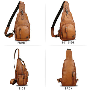 Genuine Leather Sling Bag Vintage Crossbody Shoulder Bag Handmade Casual Backpack Fanny Purse Chest Bag