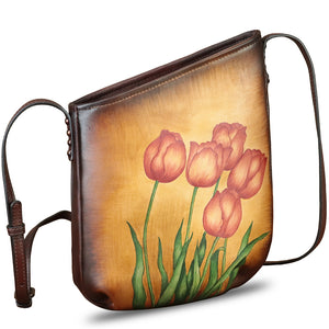 Genuine Leather Crossbody Bag for Women Hand Painted Leather Handmade Crossbody Satchel Purse Handbag