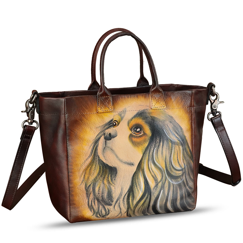 Hand painted Genuine Leather Purse and Handbag for Women Tote Bag Shoulder Bag
