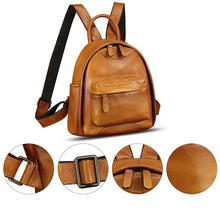 Load image into Gallery viewer, Genuine Leather Backpack for Women Purse Retro Handmade Rucksack Vintage Knapsack Back Bag Casual Daypack

