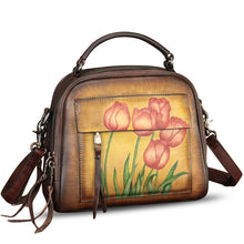 Load image into Gallery viewer, Genuine Leather Satchel for Women Hand Painted Leather Top Handle Handbag Handmade Crossbody Purse
