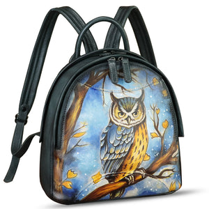 Genuine Leather Backpack for Women Hand Painted Purse Retro Leather Handmade College Knapsack Rucksack Casual Daypack