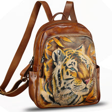 Load image into Gallery viewer, Genuine Leather Backpack for Women Hand Painted Rivet Knapsack Purse Handmade Rucksack Casual Daypack

