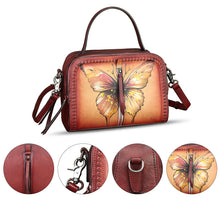 Load image into Gallery viewer, Genuine Leather Satchel for Women Hand Painted Leather Top Handle Handbag Handmade Crossbody Satchel Purse Tote Bag
