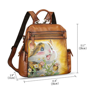 Genuine Leather Backpack for Women Hand Painted Knapsack Purse Handmade Rucksack Casual College Bag Convertible Daypack