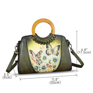 Genuine Leather Tote Bag for Women Hand Painted Shoulder Handbag Handmade Purse Crossbody Work Tote Casual Purse