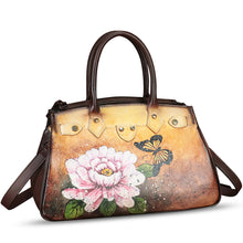 Load image into Gallery viewer, Genuine Leather Satchel for Women Hand Painted Leather Handbag Top Handle Bags Handmade Crossbody Purse Work Tote
