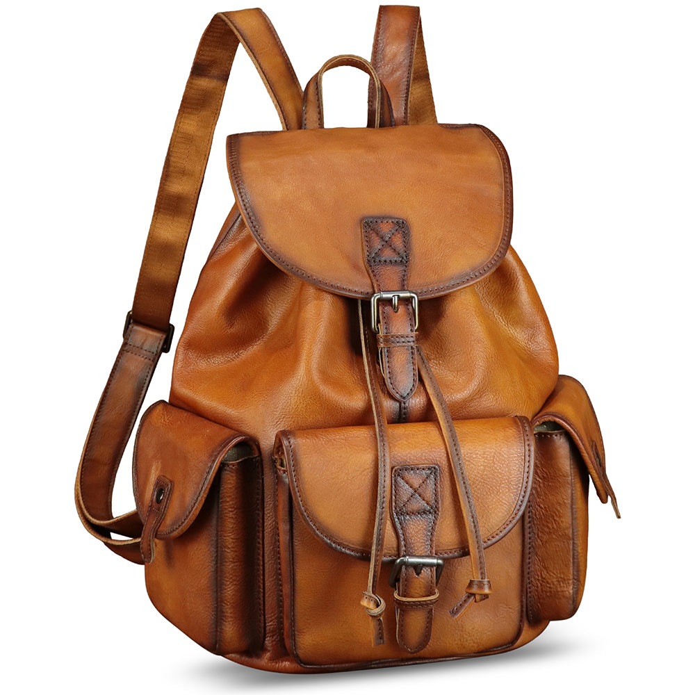 IVTG Genuine Leather Backpack for Men and Women Vintage Real Leather Knapsack Purse Rucksack Fashion Daypack High Capacity