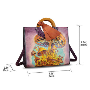 Genuine Leather Handbag Purse for Women Hand Painted Pattern Handbag Handmade Crossbody Work Tote Shoulder Bag