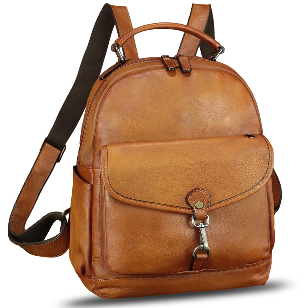 IVTG Genuine Leather Backpack for Women Vintage Laptop Knapsack Purse Rucksack Fashion Daypack Bag High Capacity for Travel
