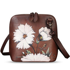 Genuine Leather Crossbody Bag for Women Hand Painted Leather Handmade Crossbody Satchel Purse Pouch