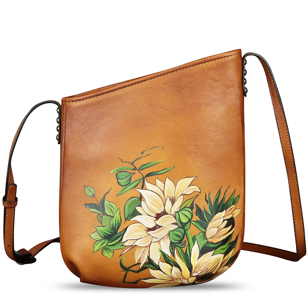 Genuine Leather Crossbody Bag for Women Hand Painted Leather Handmade Crossbody Satchel Purse Handbag