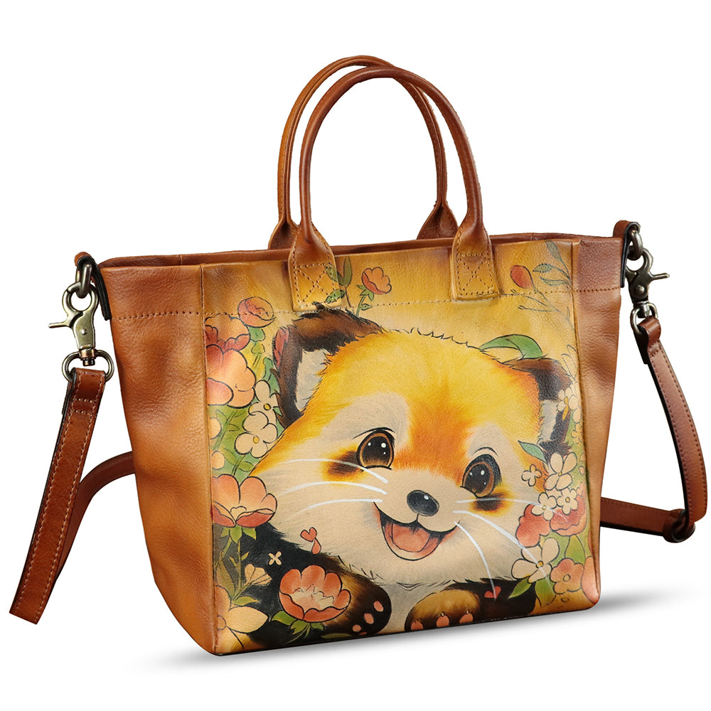 Hand painted Genuine Leather Purse and Handbag for Women Tote Bag Shoulder Bag