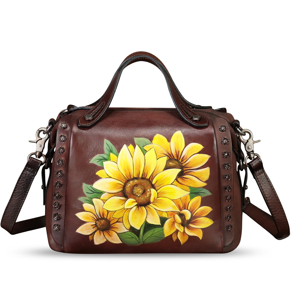 Hand painted Genuine Leather Purse and Handbag for Women Crossbody Shoulder Bag
