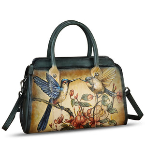 Genuine Leather Satchel for Women Hand Painted Handbag Purse Top Handle Bags Handmade Purse Crossbody Tote Bag