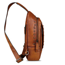 Load image into Gallery viewer, Genuine Leather Sling Bag for Women Sling Backpack Chest Shoulder Hiking Daypack Vintage Handmade Casual Crossbody Purse
