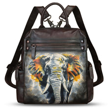 Load image into Gallery viewer, Genuine Leather Backpack for Women Hand Painted Knapsack Purse Handmade Rucksack Casual College Bag Convertible Daypack
