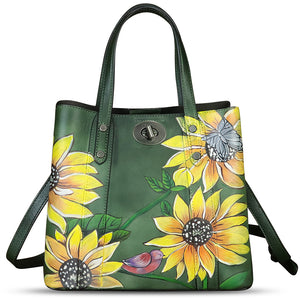 Genuine Leather Handbag Satchel for Women Hand Painted Leather Handmade Work Tote Bag Casual Shoulder Purse