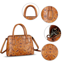 Load image into Gallery viewer, Genuine Leather Handbag for Women Top Handle Satchel Handmade Retro Embossed Leather Vintage Crossbody Purse
