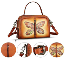 Load image into Gallery viewer, Genuine Leather Satchel for Women Hand Painted Leather Top Handle Handbag Handmade Crossbody Satchel Purse Tote Bag
