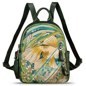 Genuine Leather Backpack for Women Hand Painted Knapsack Purse Handmade Rucksack Casual Daypack