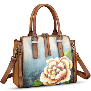 Genuine Leather Handbag for Women Hand Painted Leather Top Handle Purse Handmade Crossbody Satchel Tote Bag