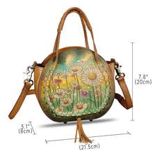 Load image into Gallery viewer, Genuine Leather Handbag for Women Purse Hand Painted Pattern Top Handle Satchel Handmade Crossbody Pouch
