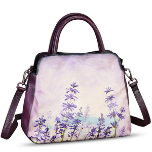 Genuine Leather Handbag for Women Hand Painted Leather Top Handle Satchel Handmade Crossbody Purse