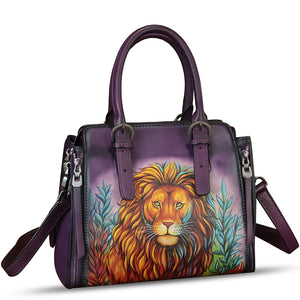 Genuine Leather Handbag for Women Hand Painted Leather Top Handle Purse Handmade Crossbody Satchel Tote Bag