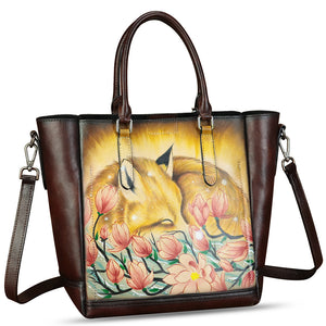 Genuine Leather Handbag for Women Hand Painted Leather Top Handle Satchel Handmade Crossbody Purse Tote Bag