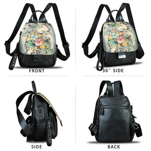 Genuine Leather Backpack for Women Hand Painted Knapsack Purse Designer Handmade Rucksack Casual Daypack