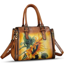 Load image into Gallery viewer, Genuine Leather Handbag for Women Hand Painted Leather Top Handle Purse Handmade Crossbody Satchel Tote Bag
