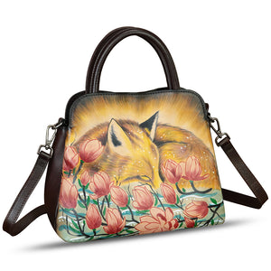 Genuine Leather Handbag for Women Hand Painted Leather Top Handle Satchel Handmade Crossbody Purse