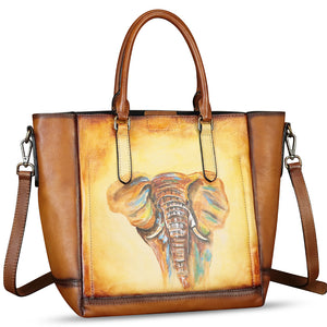 Genuine Leather Handbag for Women Hand Painted Leather Top Handle Satchel Handmade Crossbody Purse Tote Bag