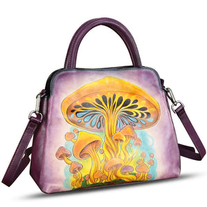 Genuine Leather Handbag for Women Hand Painted Leather Top Handle Satchel Handmade Crossbody Purse