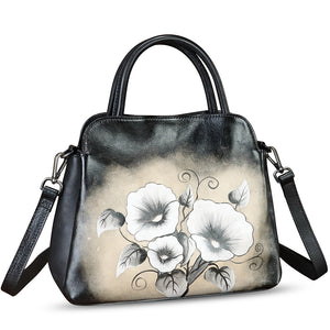 Genuine Leather Handbag for Women Hand Painted Leather Top Handle Satchel Handmade Crossbody Purse