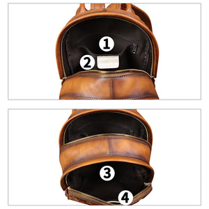 Genuine Leather Backpack for Women Purse Retro Embossed Leather Knapsack Handmade Rucksack Casual Daypack