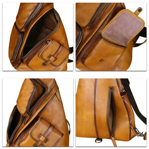 Genuine Leather Large Sling Bag for Men and Women Large Sling Backpack Purse Shoulder Crossbody Chest Bag for Ipad