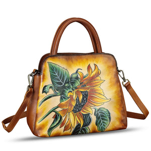 Genuine Leather Handbag for Women Hand Painted Leather Top Handle Satchel Handmade Crossbody Purse